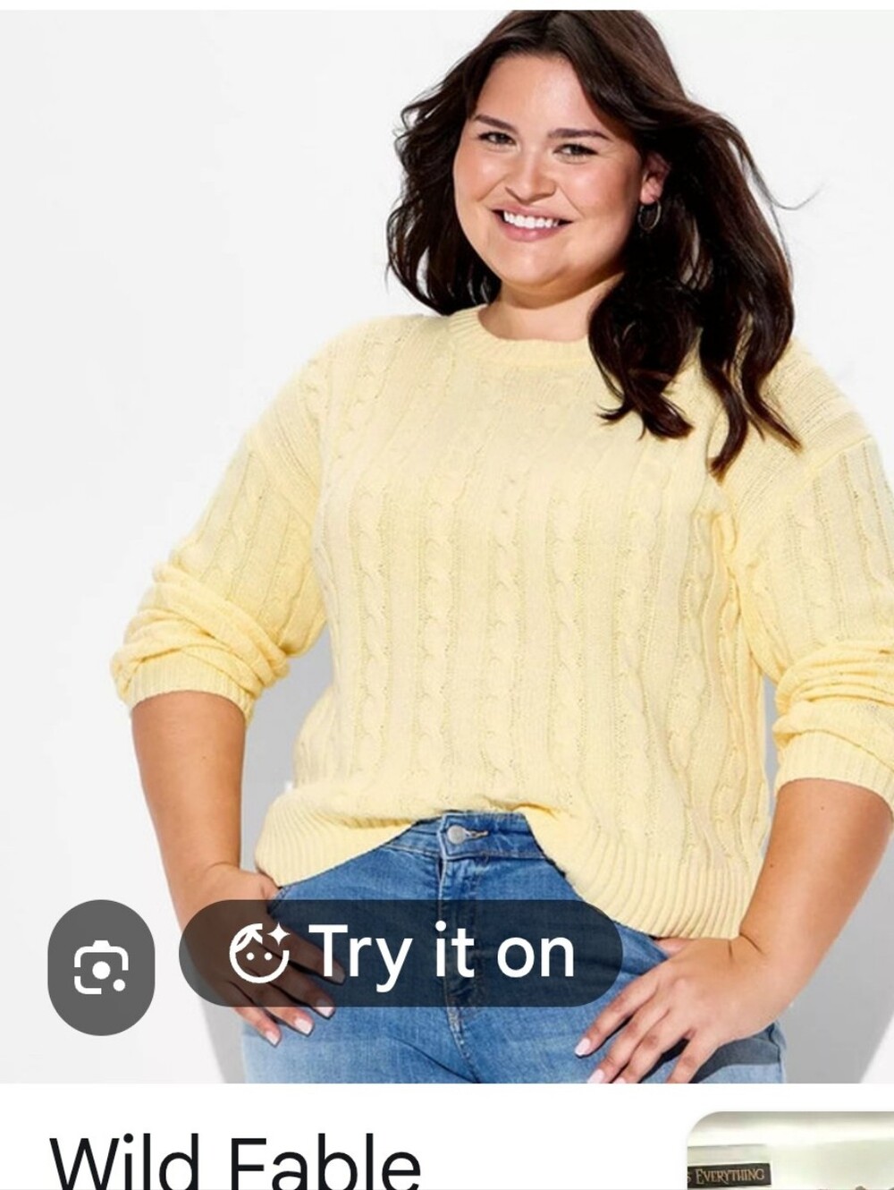 wild fable Yellow Cable-Knit Cotton Blend Crew Sweater-NWOT- XS